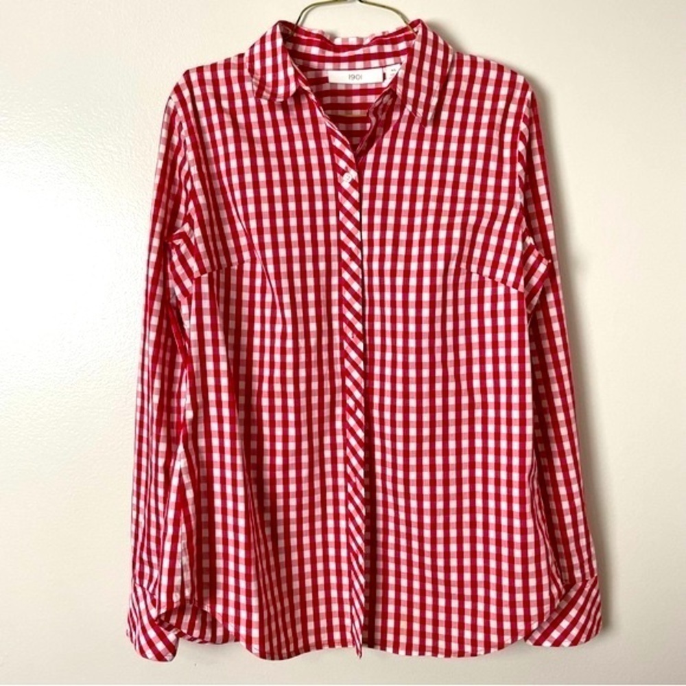 1901 Button Down Shirt Long Sleeve Collared Plaid Cotten Red White XS